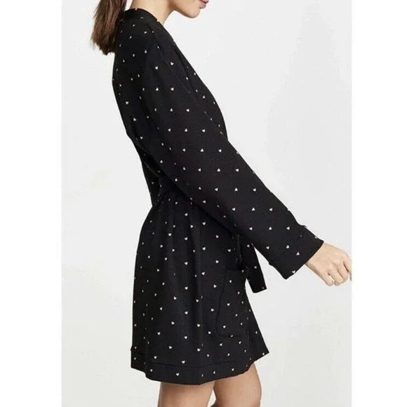 Plush x Revolve Black Fleece Lined Robe Heart Print Sz Medium NEW - Picture 5 of 5